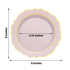 10 - Pack Plastic 8" Round Dessert Plates in Blush with Gold Scalloped Rim - Disposable Appetizer/Salad Plates - Bell Racket Store