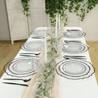 10 - Pack Plastic 8" Round Dessert Plates in Clear with Black Scalloped Rim - Disposable Appetizer/Salad Plates - Bell Racket Store