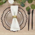 10 - Pack Plastic 8" Round Dessert Plates in Clear with Black Scalloped Rim - Disposable Appetizer/Salad Plates - Bell Racket Store