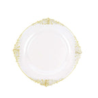10 - Pack Plastic 8" Round Dessert Plates in Clear with Gold Leaf Embossed Rim - Disposable Vintage Baroque Style Salad Plates - Bell Racket Store