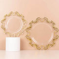 10 - Pack Plastic 8" Round Dessert Plates in Clear with Gold Vintage Baroque Scalloped Rim - European Style Disposable Salad Appetizer Plates - Bell Racket Store