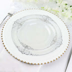 10 - Pack Plastic 8" Round Dessert Plates in Clear with Silver Leaf Embossed Rim - Disposable Vintage Baroque Style Salad Plates - Bell Racket Store