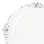 10 - Pack Plastic 8" Round Dessert Plates in Clear with Silver Leaf Embossed Rim - Disposable Vintage Baroque Style Salad Plates - Bell Racket Store
