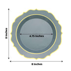 10 - Pack Plastic 8" Round Dessert Plates in Dusty Blue with Gold Scalloped Rim - Disposable Appetizer/Salad Plates - Bell Racket Store