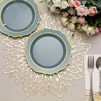 10 - Pack Plastic 8" Round Dessert Plates in Dusty Blue with Gold Scalloped Rim - Disposable Appetizer/Salad Plates - Bell Racket Store