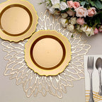 10 - Pack Plastic 8" Round Dessert Plates in Gold with Gold Scalloped Rim - Disposable Appetizer/Salad Plates - Bell Racket Store