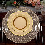 10 - Pack Plastic 8" Round Dessert Plates in Gold with Gold Scalloped Rim - Disposable Appetizer/Salad Plates - Bell Racket Store