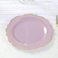 10 - Pack Plastic 8" Round Dessert Plates in Lavender Lilac with Gold Scalloped Rim - Disposable Appetizer/Salad Plates - Bell Racket Store