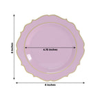 10 - Pack Plastic 8" Round Dessert Plates in Lavender Lilac with Gold Scalloped Rim - Disposable Appetizer/Salad Plates - Bell Racket Store