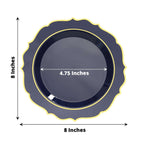 10 - Pack Plastic 8" Round Dessert Plates in Navy Blue with Gold Scalloped Rim - Disposable Appetizer/Salad Plates - Bell Racket Store