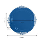 10 - Pack Plastic 8" Round Dessert Plates in Transparent Navy Blue with Silver Leaf Embossed Rim - Disposable Vintage Baroque Style Salad Plates - Bell Racket Store