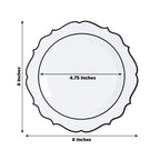 10 - Pack Plastic 8" Round Dessert Plates in White with Black Scalloped Rim - Disposable Appetizer/Salad Plates - Bell Racket Store