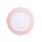 10 - Pack Plastic 8" Round Dessert Plates in White with Blush Blossom Design & Gold Edging - Disposable Salad Appetizer Plates - Bell Racket Store