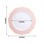 10 - Pack Plastic 8" Round Dessert Plates in White with Blush Blossom Design & Gold Edging - Disposable Salad Appetizer Plates - Bell Racket Store