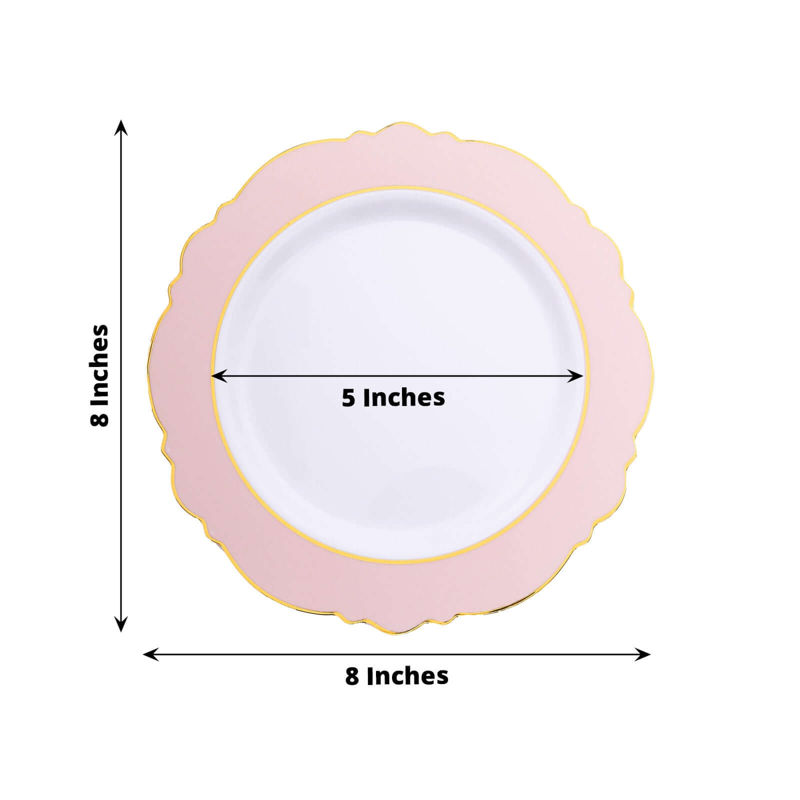 10 - Pack Plastic 8" Round Dessert Plates in White with Blush Blossom Design & Gold Edging - Disposable Salad Appetizer Plates - Bell Racket Store