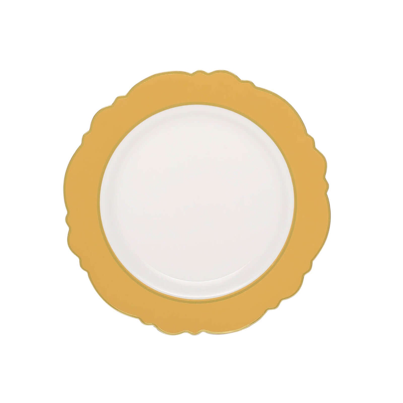 10 - Pack Plastic 8" Round Dessert Plates in White with Gold Blossom Design & Gold Edging - Disposable Salad Appetizer Plates for Modern & Classy Table Decor - Bell Racket Store