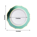 10 - Pack Plastic 8" Round Dessert Plates in White with Hunter Emerald Green Blossom Design & Gold Edging - Disposable Salad Appetizer Plates - Bell Racket Store