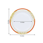 10 - Pack Plastic 8" Round Dessert Plates in White with Red Rim - Stylish Gold Vine Design Disposable Salad/Appetizer Plates for Special Occasions & Celebrations - Bell Racket Store