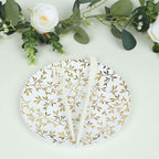 10 - Pack Plastic 8" Round Salad Dessert Plates in White with Gold Leaf Design - Heavy Duty Disposable Party Plates for Stylish Events & Memorable Gatherings - Bell Racket Store