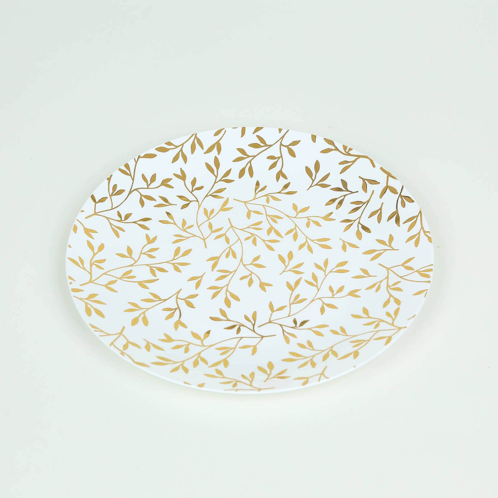 10 - Pack Plastic 8" Round Salad Dessert Plates in White with Gold Leaf Design - Heavy Duty Disposable Party Plates for Stylish Events & Memorable Gatherings - Bell Racket Store