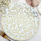 10 - Pack Plastic 8" Round Salad Dessert Plates in White with Gold Leaf Design - Heavy Duty Disposable Party Plates for Stylish Events & Memorable Gatherings - Bell Racket Store