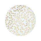 10 - Pack Plastic 8" Round Salad Dessert Plates in White with Gold Leaf Design - Heavy Duty Disposable Party Plates for Stylish Events & Memorable Gatherings - Bell Racket Store