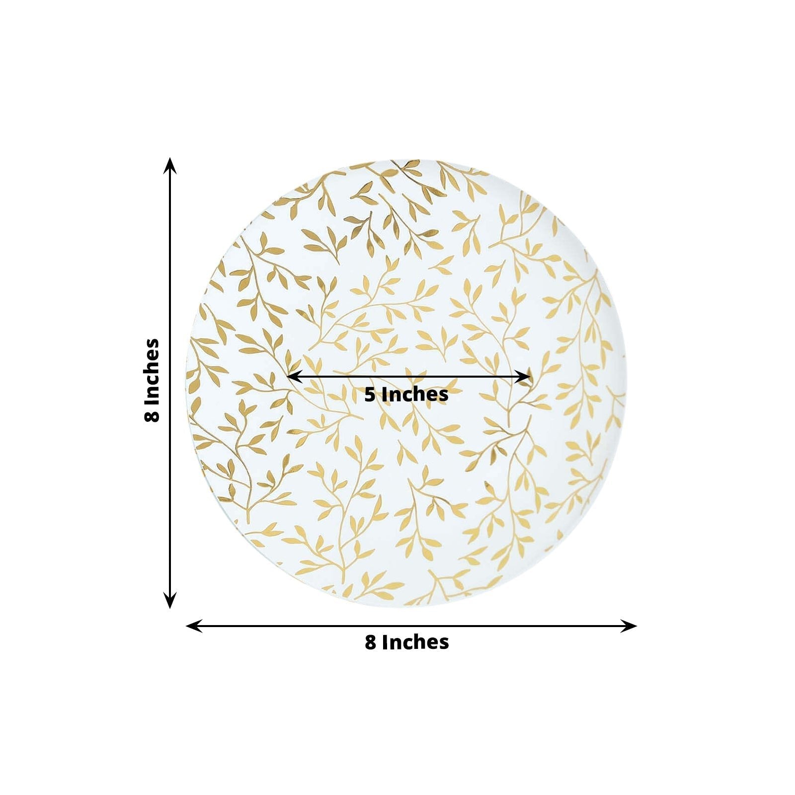 10 - Pack Plastic 8" Round Salad Dessert Plates in White with Gold Leaf Design - Heavy Duty Disposable Party Plates for Stylish Events & Memorable Gatherings - Bell Racket Store