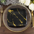 10 - Pack Plastic 8" Square Dessert Plates in Black with Gold Marble Design - Disposable Appetizer Salad Party Plates - Bell Racket Store
