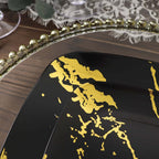 10 - Pack Plastic 8" Square Dessert Plates in Black with Gold Marble Design - Disposable Appetizer Salad Party Plates - Bell Racket Store