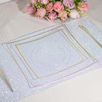 10 - Pack Plastic 8" Square Dessert Plates in Clear Concave Style with Gold Rim - Modern Disposable Salad Appetizer Party Plates - Bell Racket Store