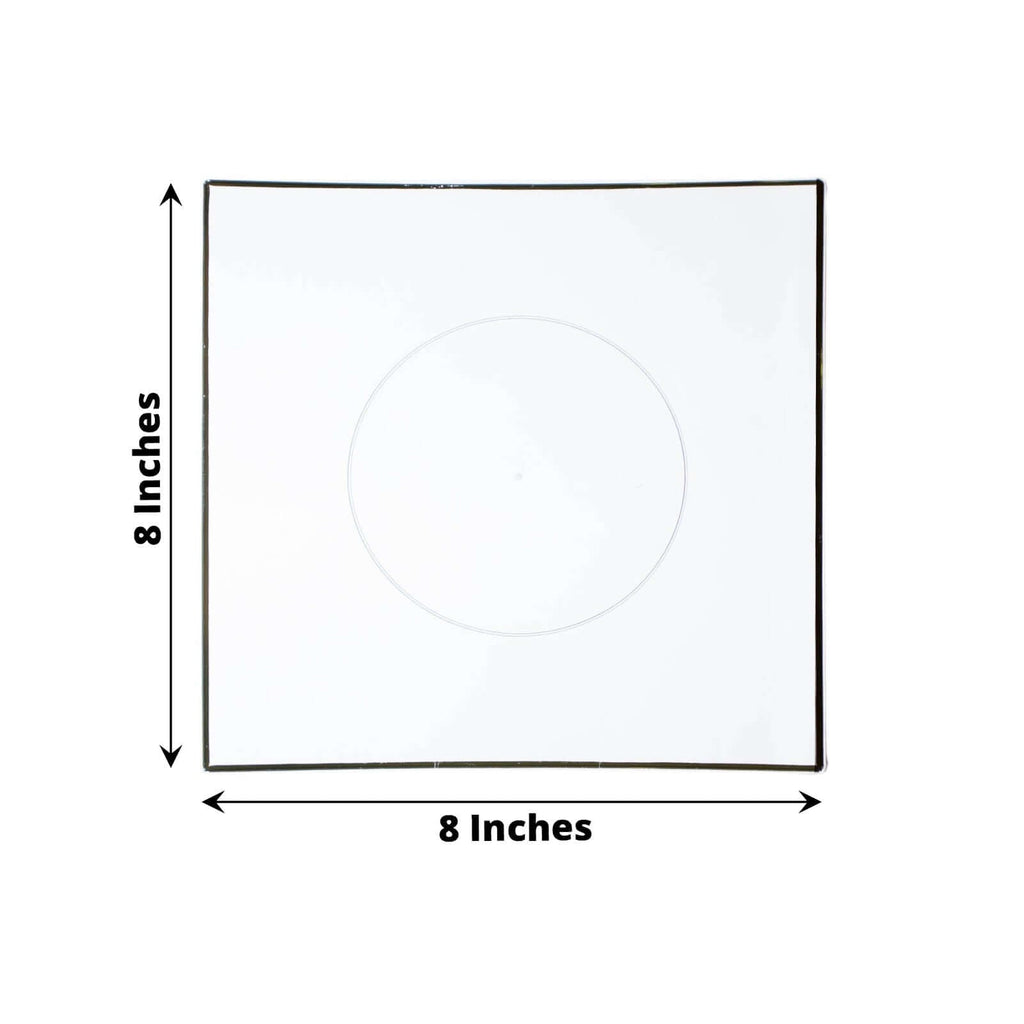 10 - Pack Plastic 8" Square Dessert Plates in Clear Concave Style with Gold Rim - Modern Disposable Salad Appetizer Party Plates - Bell Racket Store