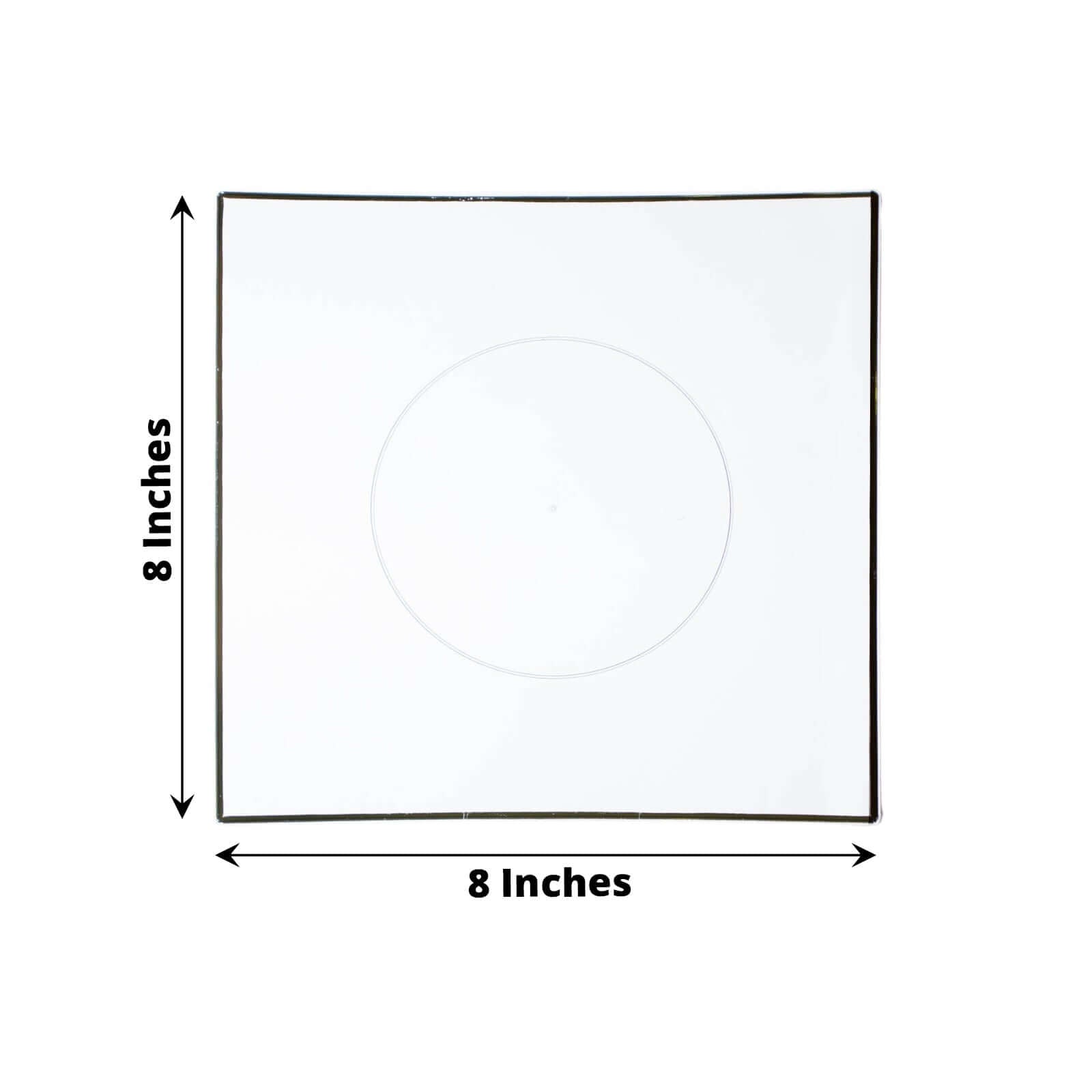 10 - Pack Plastic 8" Square Dessert Plates in Clear Concave Style with Gold Rim - Modern Disposable Salad Appetizer Party Plates - Bell Racket Store