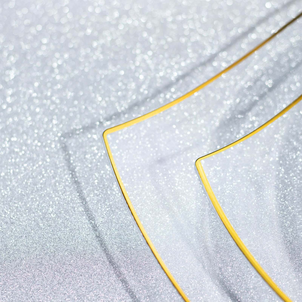 10 - Pack Plastic 8" Square Dessert Plates in Clear with Gold Wavy Rim Modern - Disposable Salad Appetizer Party Plates - Bell Racket Store