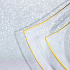 10 - Pack Plastic 8" Square Dessert Plates in Clear with Gold Wavy Rim Modern - Disposable Salad Appetizer Party Plates - Bell Racket Store