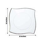10 - Pack Plastic 8" Square Dessert Plates in Clear with Gold Wavy Rim Modern - Disposable Salad Appetizer Party Plates - Bell Racket Store
