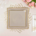 10 - Pack Plastic 8" Square Dessert Plates in Taupe Concave Style with Gold Rim - Modern Disposable Salad Appetizer Party Plates - Bell Racket Store