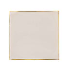10 - Pack Plastic 8" Square Dessert Plates in Taupe Concave Style with Gold Rim - Modern Disposable Salad Appetizer Party Plates - Bell Racket Store