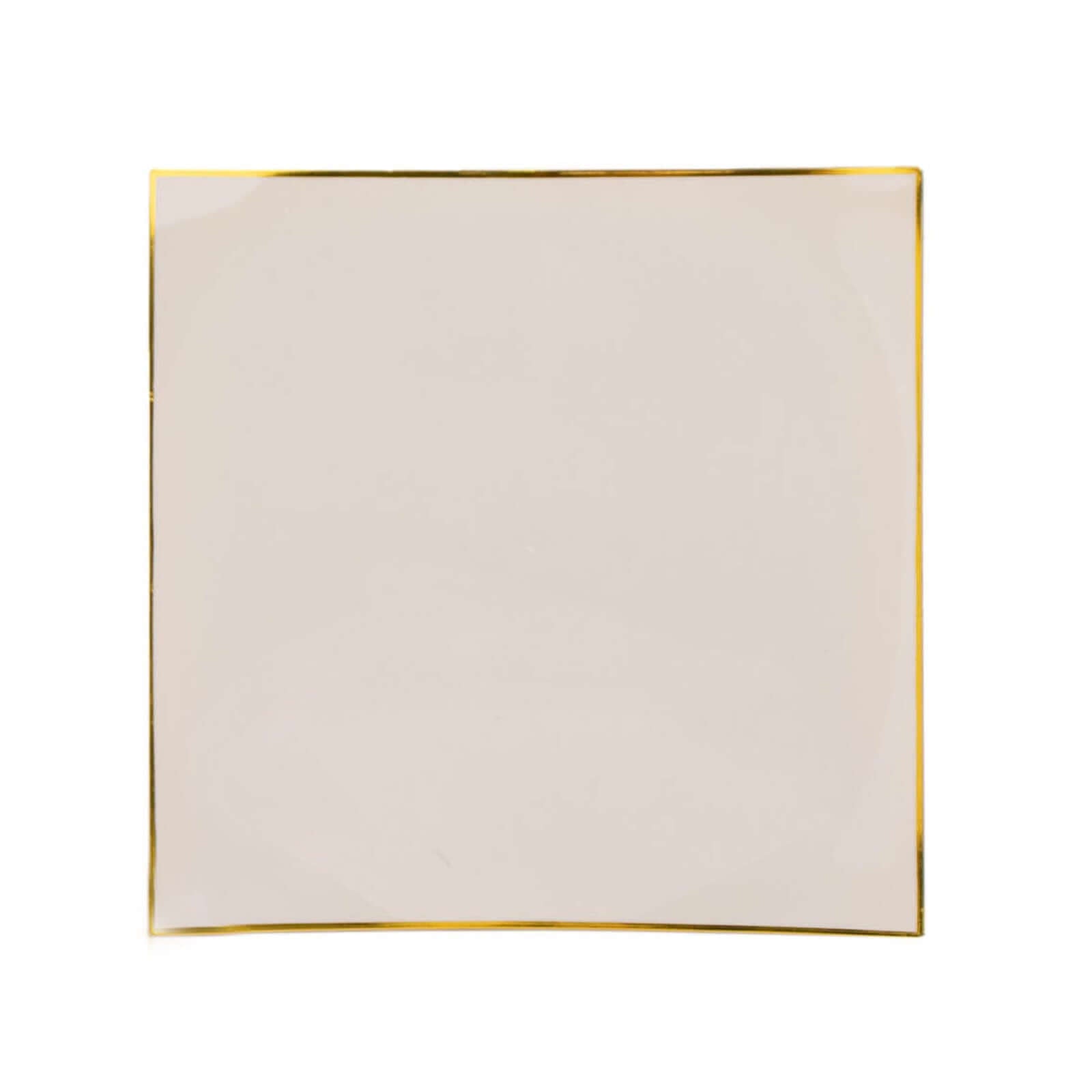 10 - Pack Plastic 8" Square Dessert Plates in Taupe Concave Style with Gold Rim - Modern Disposable Salad Appetizer Party Plates - Bell Racket Store