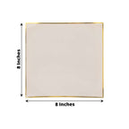 10 - Pack Plastic 8" Square Dessert Plates in Taupe Concave Style with Gold Rim - Modern Disposable Salad Appetizer Party Plates - Bell Racket Store