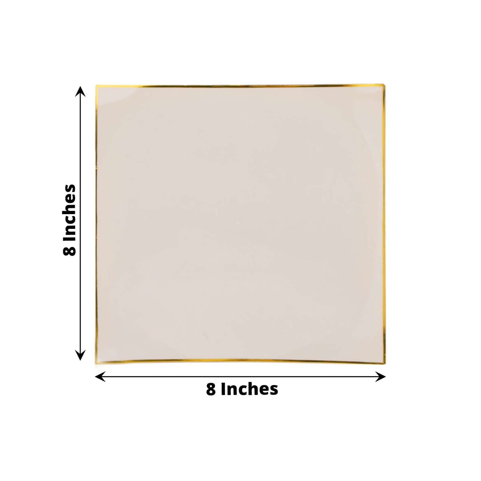 10 - Pack Plastic 8" Square Dessert Plates in Taupe Concave Style with Gold Rim - Modern Disposable Salad Appetizer Party Plates - Bell Racket Store