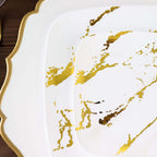 10 - Pack Plastic 8" Square Dessert Plates in White with Gold Marble Design - Disposable Appetizer Salad Party Plates for Weddings, Banquets & Special Events - Bell Racket Store