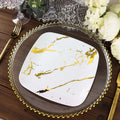 10 - Pack Plastic 8" Square Dessert Plates in White with Gold Marble Design - Disposable Appetizer Salad Party Plates for Weddings, Banquets & Special Events - Bell Racket Store