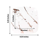 10 - Pack Plastic 8" Square Dessert Plates in White with Rose Gold Marble Design - Disposable Appetizer Salad Party Plates - Bell Racket Store