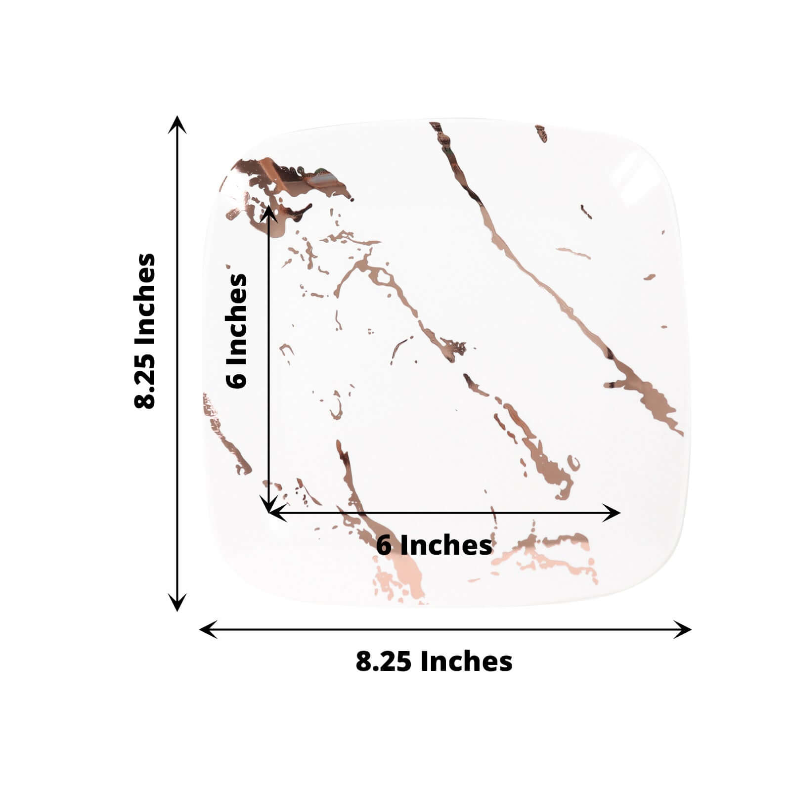 10 - Pack Plastic 8" Square Dessert Plates in White with Rose Gold Marble Design - Disposable Appetizer Salad Party Plates - Bell Racket Store