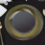 10 - Pack Plastic 9" Round Dinner Plates Clear with Gold Swirl Rim - Disposable Party Plates for Classy Events & Banquets - Bell Racket Store