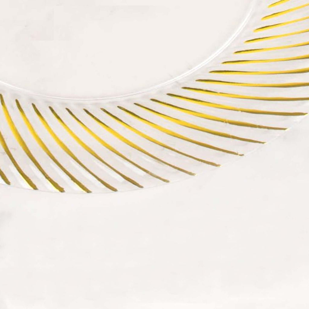 10 - Pack Plastic 9" Round Dinner Plates Clear with Gold Swirl Rim - Disposable Party Plates for Classy Events & Banquets - Bell Racket Store