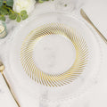 10 - Pack Plastic 9" Round Dinner Plates Clear with Gold Swirl Rim - Disposable Party Plates for Classy Events & Banquets - Bell Racket Store