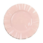 10 - Pack Plastic 9" Round Dinner Plates in Blush Ruffled Rim with Gold Edging - Sturdy Disposable Dinnerware - Bell Racket Store