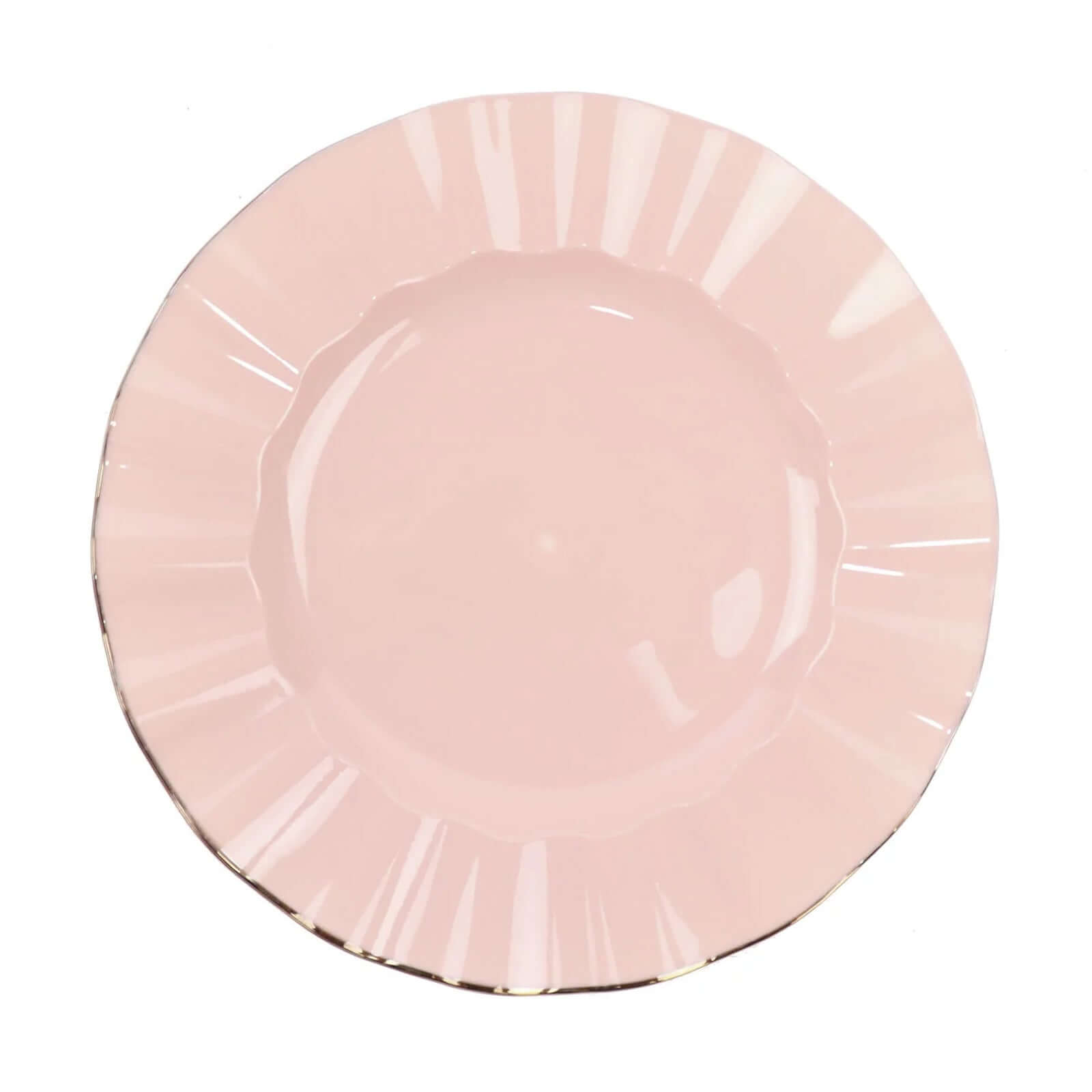 10 - Pack Plastic 9" Round Dinner Plates in Blush Ruffled Rim with Gold Edging - Sturdy Disposable Dinnerware - Bell Racket Store