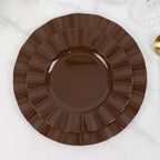 10 - Pack Plastic 9" Round Dinner Plates in Cinnamon Brown Ruffled Rim with Gold Edging - Sturdy Disposable Dinnerware - Bell Racket Store